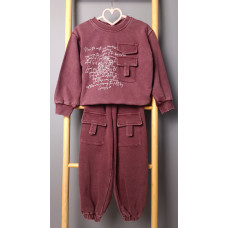 Однотонный костюм для мальчика, свитшот с надписями и штаны карго, Бордовый, рост 100 см