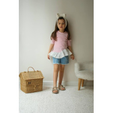 Костюм для девочки Jeliboom футболка в рубчик и джинсовые шорты, рост 104 см