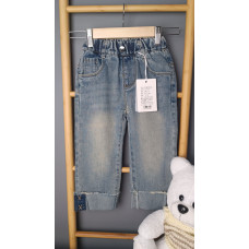 Детские джинсы для девочки с эластичным поясом и отворотами, длина 42.5 см
