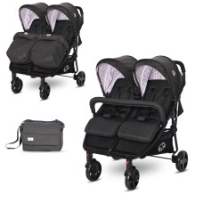 Детская коляска для двойни Lorell Kids Duo-1 с сумкой для мамы 2 смотровых окошка для родителя съемный бампер Черный (10021542106-LR)