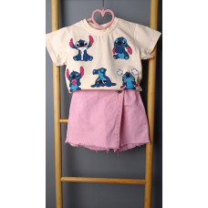 Костюм для девочки Jeliboom, с принтом Лило и Стич, футболка и юбка-шорты, рост 110 см