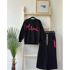 Костюм с брюками палаццо Zara для девочки, черный с розовой надписью, рост 104 см (2436062026-KID)