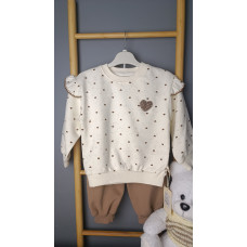 Теплый комплект для девочки с сердечками, свитшот и штаны, рост 100 см