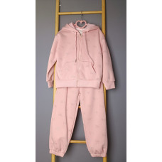 Теплый спортивный костюм на флисе для девочки, Нежно-розовый, рост 150 см