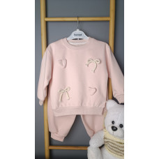 Теплый костюм для девочки с объемными сердечками и бантиками, Нежно-розовый, рост 110 см