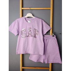 Костюм с шортами для девочки Gap с пайетками, Сиреневый, рост 110 см