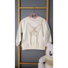 Свитшот с бусинами и аппликацией для девочки, Молочный рост 120 см