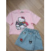 Костюм для девочки Boyboy с принтом Hello Kitty, футболка и джинсовая юбка-шорты, рост 104 см
