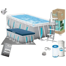 Каркасный бассейн Intex 26770 Prism ClearView Rectangular Pool, 400×200×122 см с прозрачными окнами, насосом, лестницей, тентом и подстилкой (IND-26770)