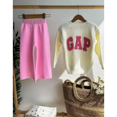 Вязаный комплект для девочки GAP, свитер и брюки палаццо, Розовый, рост 104 см (2374779509-KID)