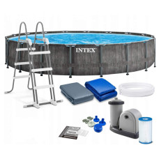 Каркасный бассейн Intex Greywood Prism Frame Pool 549x122 см с фильтр-насосом, тентом, подстилкой и лестницей (IND-26744)