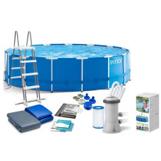 Каркасный бассейн Intex 28242 Metal Frame Pool 457×122 см — большой семейный бассейн с насосом, стремянкой и тентом (IND-28242)
