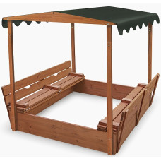Детская деревянная песочница SportBaby-4 с крышкой, лавочками и навесом 145х145 см (SB-1978)