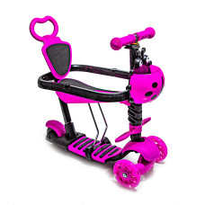 Самокат 5in1 Scooter Божья коровка Pink-1 с бортиком и подсвекою розовый  (DP-352270930)
