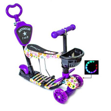 Самокат Scooter 5в1 с рисунком Фиолетовый цветочек с подсветкою 60 кг (DP-1954264907)