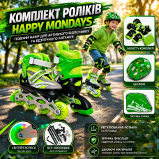 Комплект Happy Mondays Green – ролики, размер 30–33, набор защиты и монтажный комплект (DP-1779635213) Комплект Happy Mondays Green – ролики, размер 30–33, набор защиты и монтажный комплект (DP-1779635213)