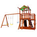 Детский деревянный игровой комплекс SportBaby Babyland-11 цветной с горкой 3 м, качелями и скалодромом высота 3,2 м (SB-1937)
