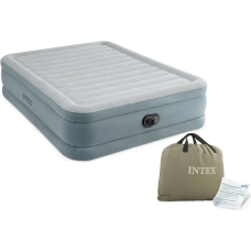 Надувная кровать Intex 64824 Premium Comfort Chevron — высокая двуспальная кровать со встроенным насосом и стильным дизайном, 203×152×46 см (IND-64824)