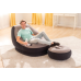 Надувное кресло с пуфом Intex серое 130×99×76 см флокированное покрытие (IND-68564)