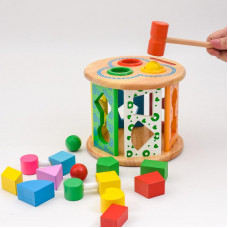 Деревянная стучалка сортер Wood Toys с геометрическими фигурками и молотком (SL-413-13-TB)