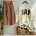 Вязаный комплект для девочки GAP, свитер и брюки палаццо, Коричневый, рост 98 см (2366942917-KID)