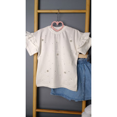 Стильный костюм для девочки Harby футболка с декором и юбка-шорты, 104 см