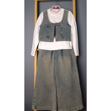 Джинсовый костюм для девочки, лонгслив с имитацией жилетки и джинсы палаццо, рост 120 см