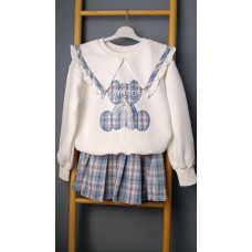 Нарядный костюм с юбкой для девочки и кофтой с аппликаций и рюшами, рост 170 см