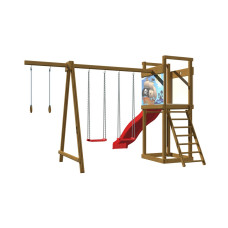Детская деревянная игровая площадка SportBaby-4 с горкой 3 м, качелями и кольцами высота 2,4 м (SB-1858)