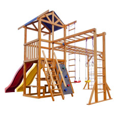 Детский деревянный игровой комплекс SportBaby Babyland-12 с горкой, качелями, рукоходом и скалодромом (SB-2373)