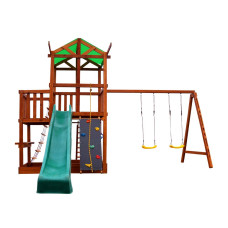 Детский деревянный игровой комплекс SportBaby Babyland-11 цветной с горкой 3 м, качелями и скалодромом высота 3,2 м (SB-1937)