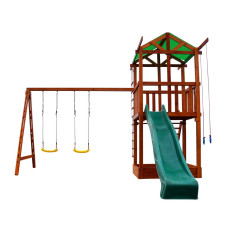 Детский деревянный игровой комплекс SportBaby Babyland-2 с горкой 3 м, качелями и домиком, высота 3,2 м (SB-1939)