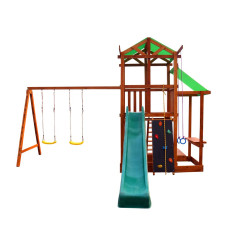 Детский деревянный игровой комплекс SportBaby Babyland-7 с горкой, качелями, домиком и скалодромом 3,2 м (SB-2092)