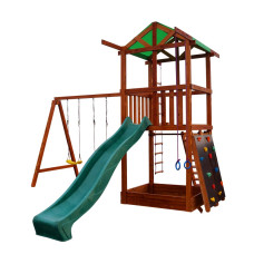 Детский деревянный игровой комплекс SportBaby Babyland-4 с горкой 3 м, качелями и канатами, высота 3,2 м (SB-1936)