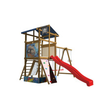 Детская деревянная площадка SportBaby-10 с горкой 3 м, качелями и игровым домиком высота 3,15 м (SB-1875)