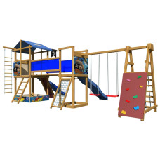 Детский игровой комплекс SportBaby-12 деревянный с двумя горками 3 м, качелями и скалодромом 3,15х8,7 м (SB-1878)
