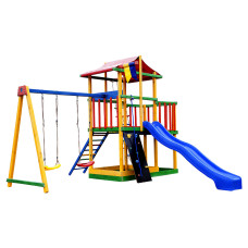 Детский деревянный игровой комплекс SportBaby Babyland-11 цветной с горкой 3 м, качелями и скалодромом 3,2 м (SB-2133)