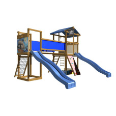 Детский деревянный игровой комплекс SportBaby-11 с двумя горками 3 м, качелями и домиком высота 3,15 м (SB-1877)