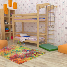 Кровать спортивная двухъярусная SportBaby babyson 15 с турником, кольцами и канатом лак 80x190 см (SB-3914)