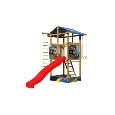 Детская деревянная площадка SportBaby-7 с горкой 3 м, кольцами и канатом высота 3,15 м (SB-1859)