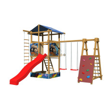 Детская площадка SportBaby-9 с качелями, горкой и скалодромом (SB-1874)