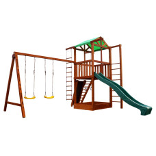 Детский деревянный игровой комплекс SportBaby Babyland-6 для дачи с горкой 3 м, качелями и домиком высота 3,2 м (SB-1940)