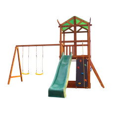 Детский деревянный игровой комплекс SportBaby Babyland-3 с горкой 3 м, качелями, лестницей и домиком 3,2 м (SB-1933)