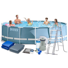 Каркасный бассейн Intex Prism Frame Pool с насосом, тентом, подстилкой и лестницей (IND-26726)
