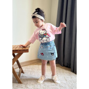 Костюм для девочки Boyboy с принтом Hello Kitty, футболка и джинсовая юбка-шорты, рост 140 см